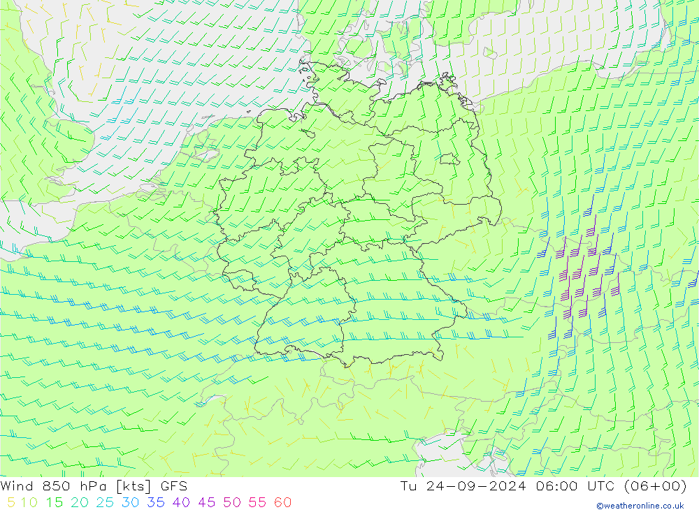 Rüzgar 850 hPa GFS Sa 24.09.2024 06 UTC