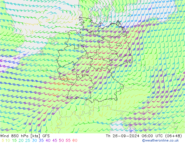 Rüzgar 850 hPa GFS Per 26.09.2024 06 UTC