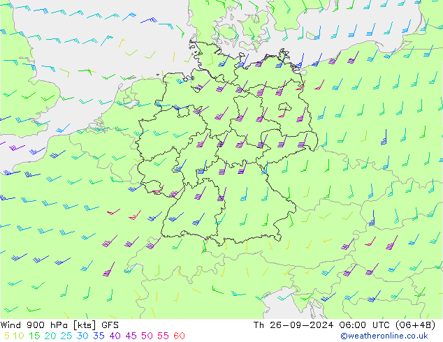 Vent 900 hPa GFS jeu 26.09.2024 06 UTC