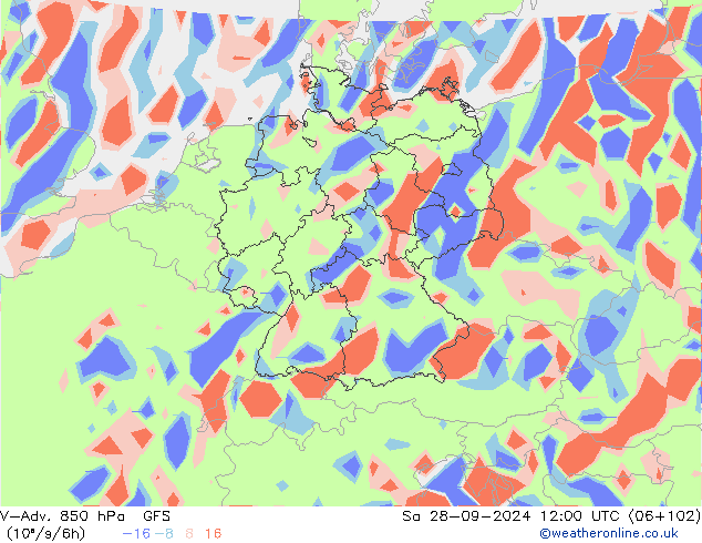 V-Adv. 850 hPa GFS sáb 28.09.2024 12 UTC