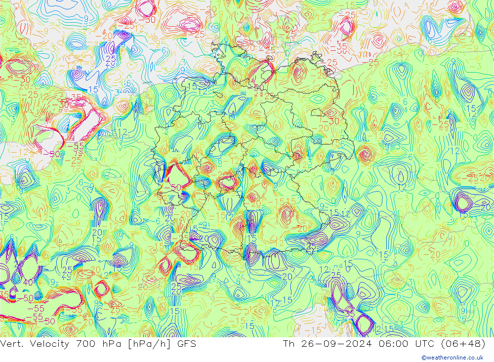 Vert. Velocity 700 hPa GFS gio 26.09.2024 06 UTC