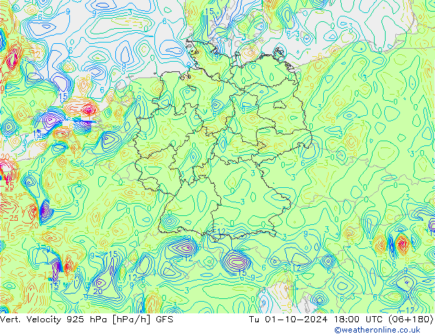 Vert. Velocity 925 hPa GFS Tu 01.10.2024 18 UTC