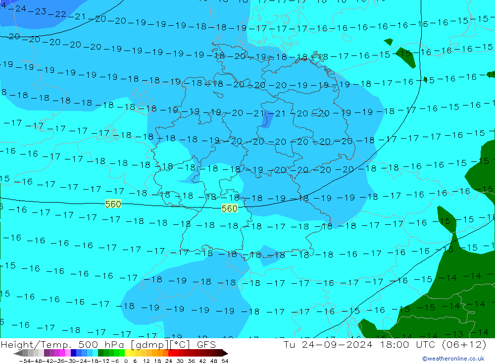 Height/Temp. 500 hPa GFS Tu 24.09.2024 18 UTC