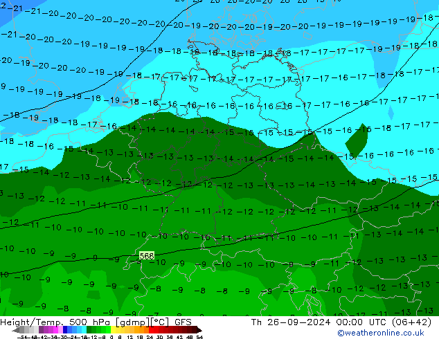 Height/Temp. 500 hPa GFS czw. 26.09.2024 00 UTC