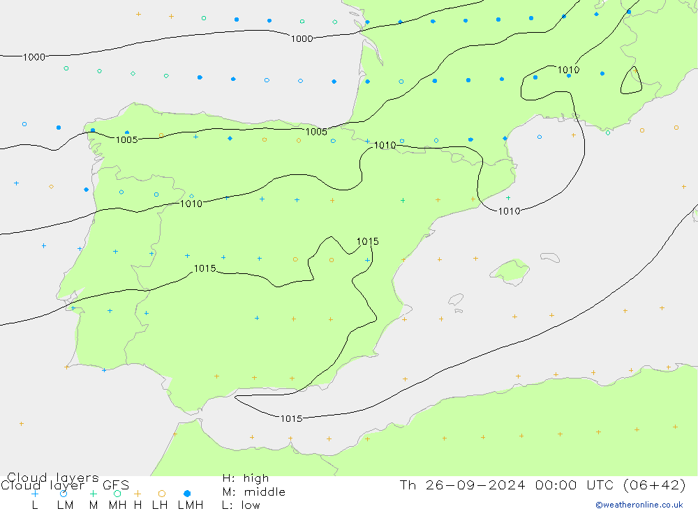 Cloud layer GFS чт 26.09.2024 00 UTC