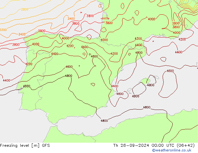 Zero termico GFS gio 26.09.2024 00 UTC