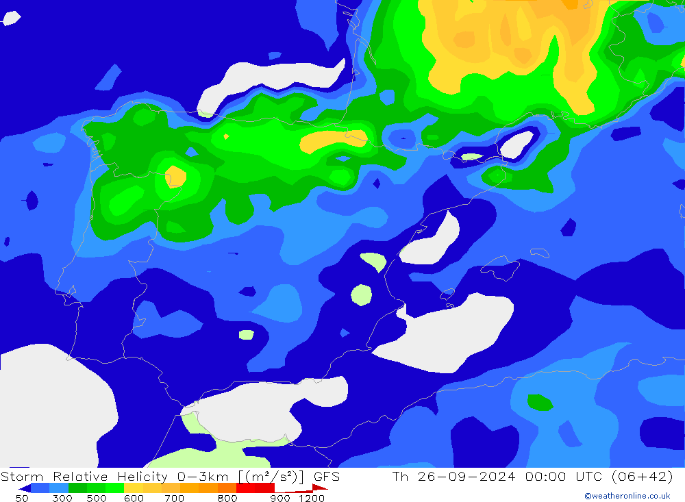 Storm Relative Helicity GFS jue 26.09.2024 00 UTC