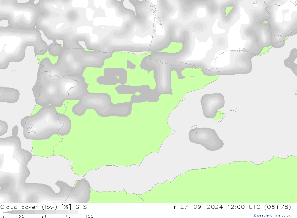 облака (низкий) GFS пт 27.09.2024 12 UTC