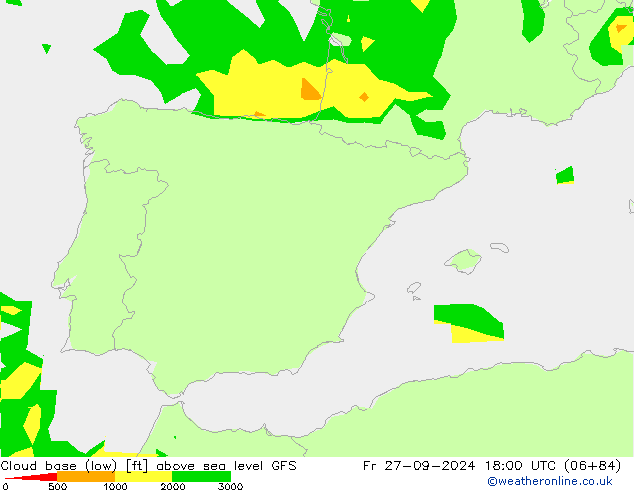 Cloud base (low) GFS pt. 27.09.2024 18 UTC