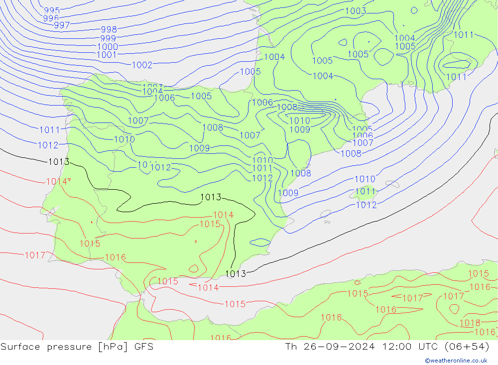 Presión superficial GFS jue 26.09.2024 12 UTC