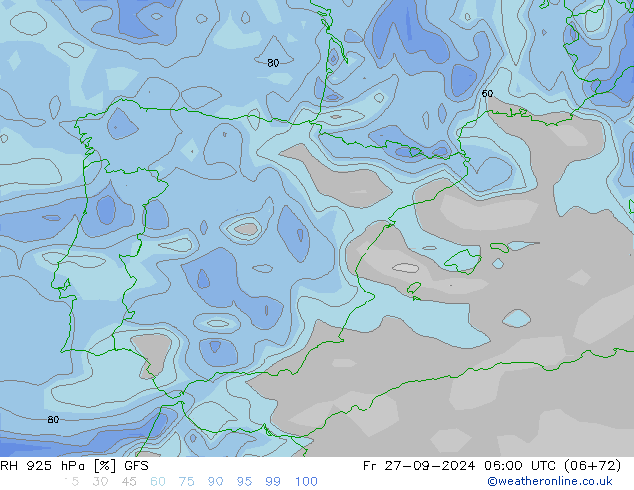 RH 925 hPa GFS Fr 27.09.2024 06 UTC