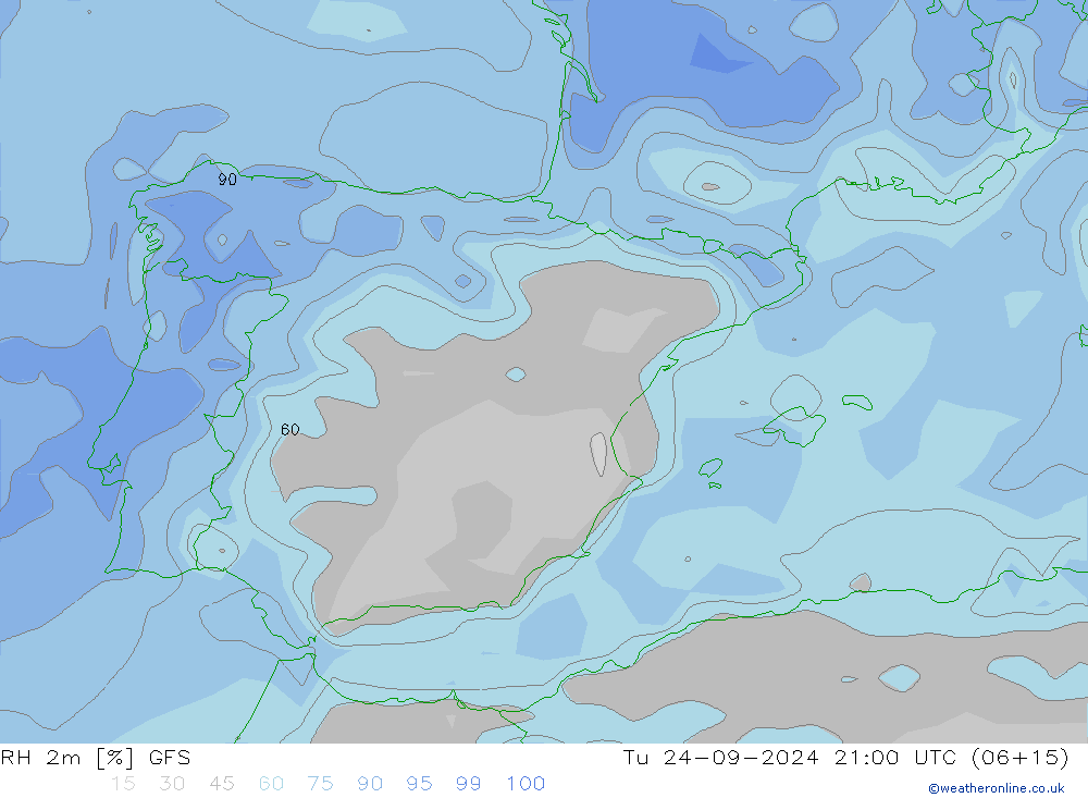 RH 2m GFS  24.09.2024 21 UTC