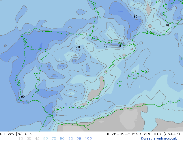 RH 2m GFS Th 26.09.2024 00 UTC