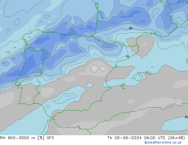 Humedad rel. 600-3000m GFS jue 26.09.2024 06 UTC