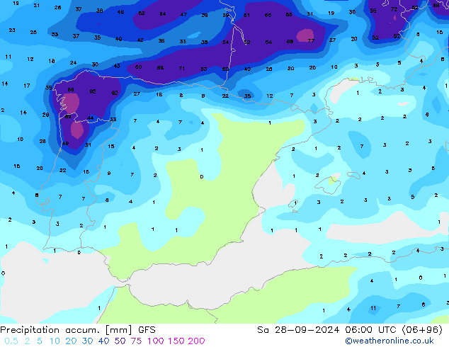 Précipitation accum. GFS sam 28.09.2024 06 UTC