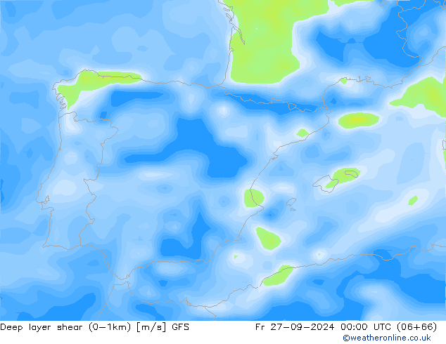 Deep layer shear (0-1km) GFS Fr 27.09.2024 00 UTC