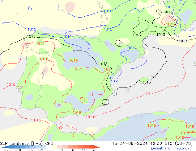 Druktendens (+/-) GFS di 24.09.2024 12 UTC