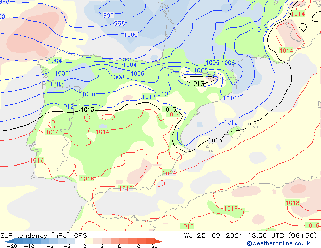 Tendenza di Pressione GFS mer 25.09.2024 18 UTC