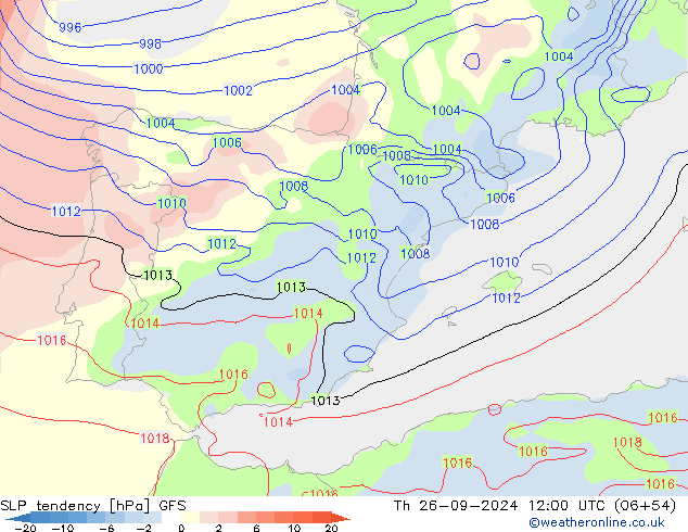 SLP tendency GFS Th 26.09.2024 12 UTC