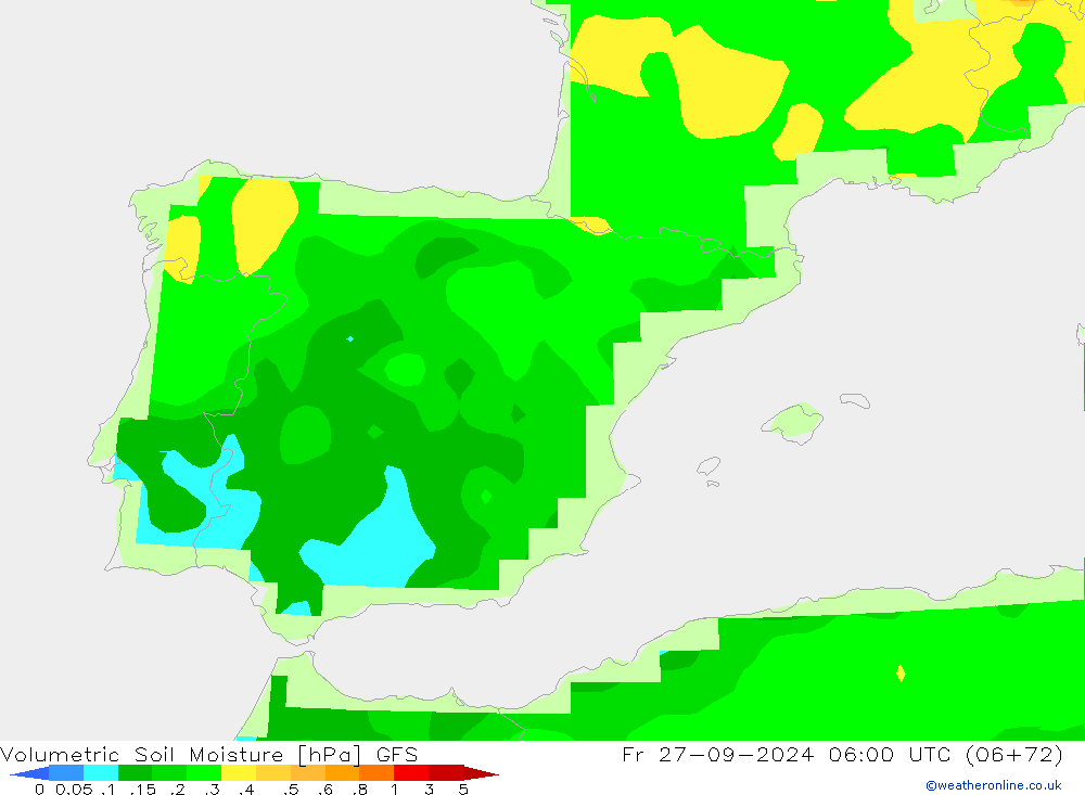 Volumetrisch bodemvocht GFS vr 27.09.2024 06 UTC