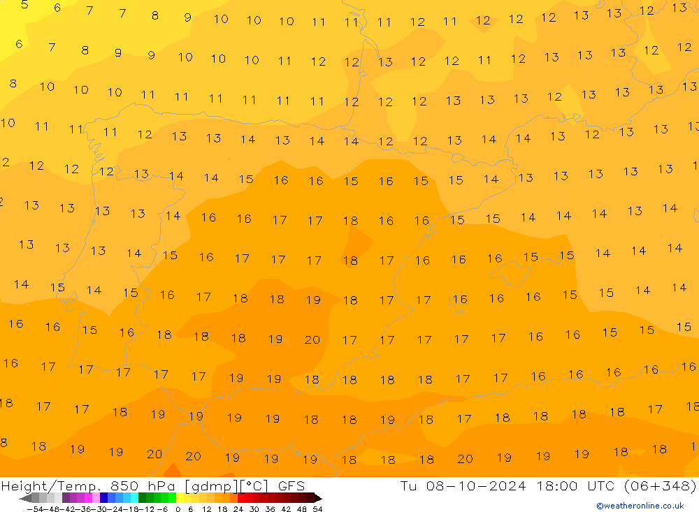 Z500/Rain (+SLP)/Z850 GFS Ter 08.10.2024 18 UTC