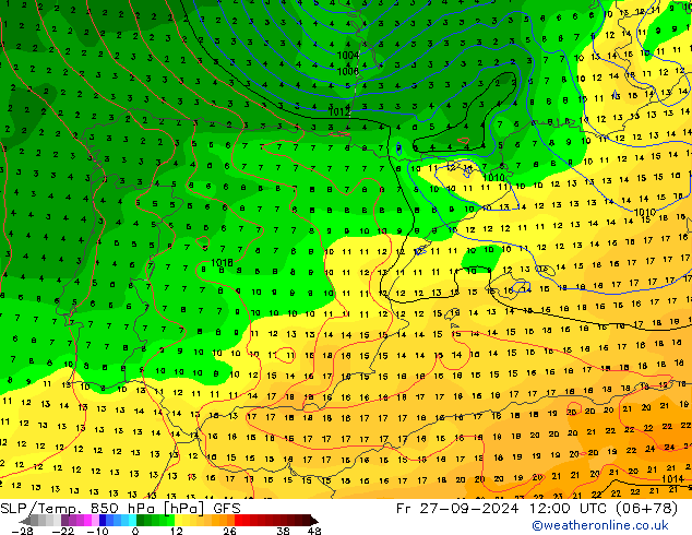 SLP/Temp. 850 hPa GFS Fr 27.09.2024 12 UTC