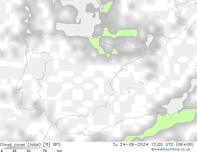 Nubi (totali) GFS mar 24.09.2024 12 UTC