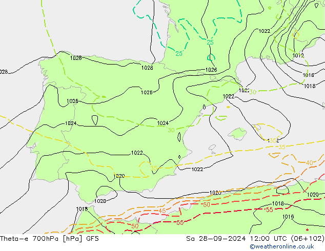 Theta-e 700hPa GFS  28.09.2024 12 UTC