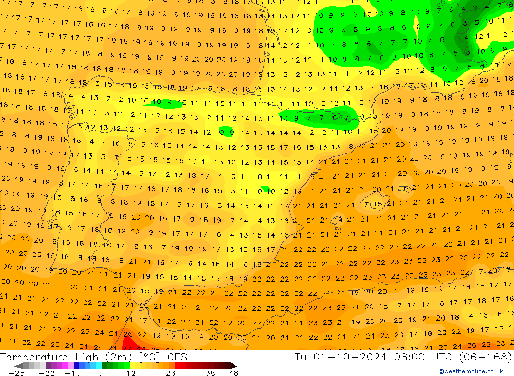 Темпер. макс 2т GFS вт 01.10.2024 06 UTC