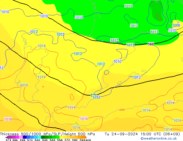 Thck 500-1000hPa GFS Út 24.09.2024 15 UTC