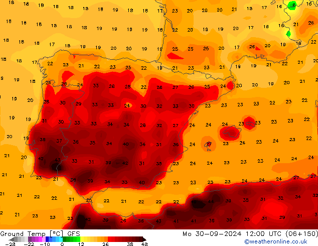 Temp. gruntu GFS pon. 30.09.2024 12 UTC