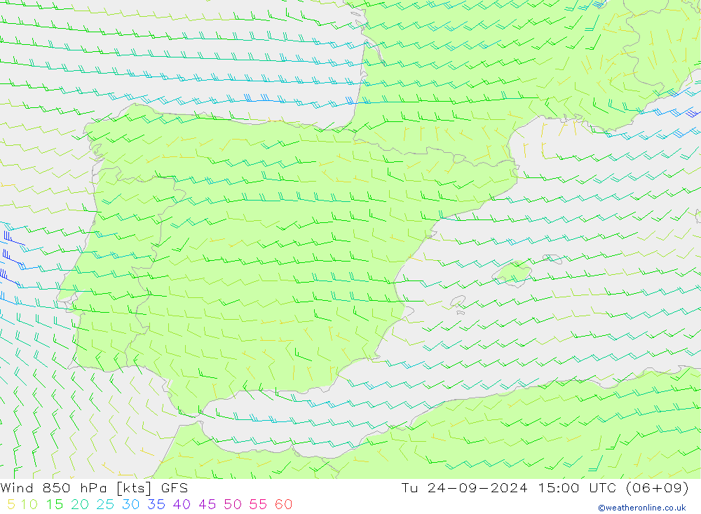 Vent 850 hPa GFS mar 24.09.2024 15 UTC