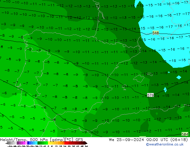 Height/Temp. 500 hPa GFS śro. 25.09.2024 00 UTC