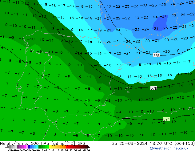 Z500/Rain (+SLP)/Z850 GFS  28.09.2024 18 UTC