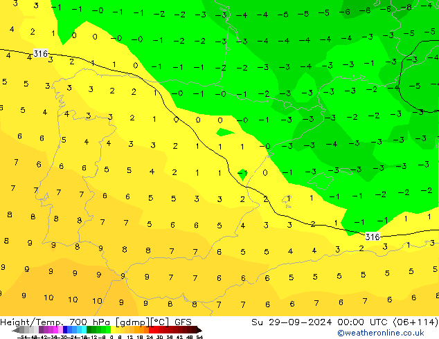 Height/Temp. 700 hPa GFS Dom 29.09.2024 00 UTC