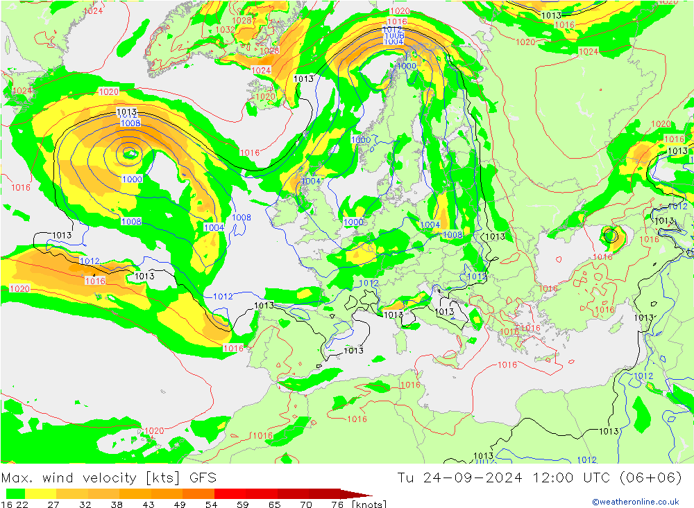 Maks. Rüzgar Hızı GFS Sa 24.09.2024 12 UTC