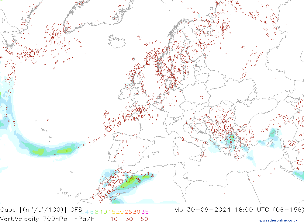 Cape GFS lun 30.09.2024 18 UTC