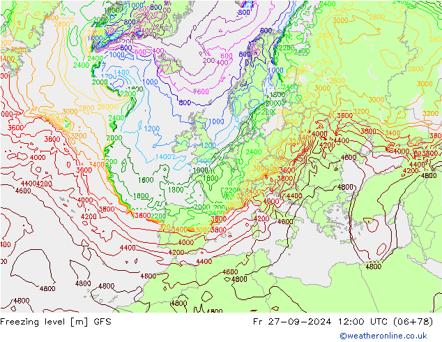 Isotherme 0° GFS ven 27.09.2024 12 UTC