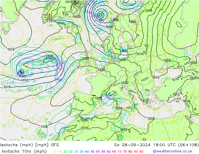 Isotachs (mph) GFS Sa 28.09.2024 18 UTC