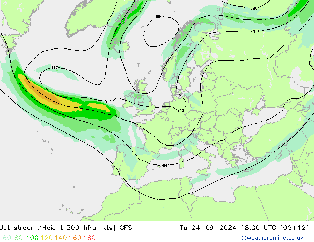 高速氣流 GFS 星期二 24.09.2024 18 UTC