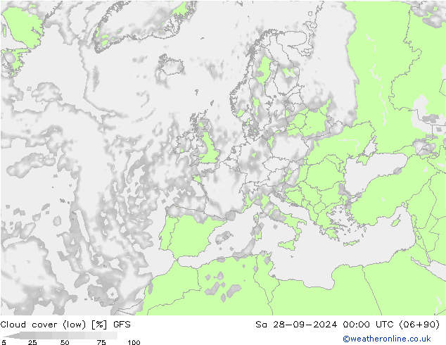 Cloud cover (low) GFS Sa 28.09.2024 00 UTC