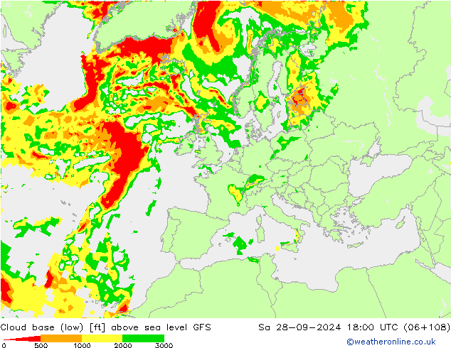 Cloud base (low) GFS sab 28.09.2024 18 UTC