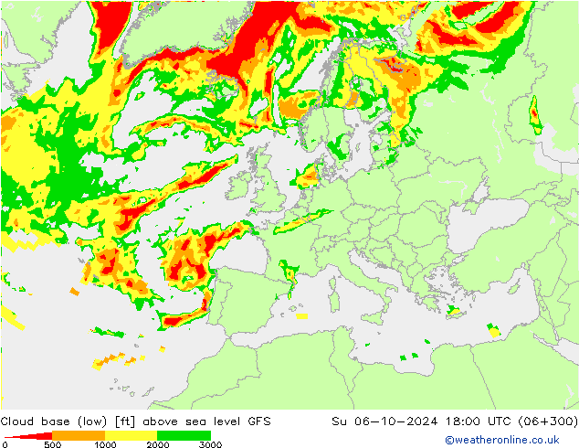 Cloud base (low) GFS Dom 06.10.2024 18 UTC