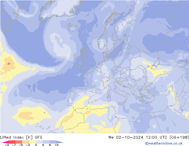 Lifted Index GFS We 02.10.2024 12 UTC