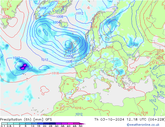 Precipitazione (6h) GFS gio 03.10.2024 18 UTC