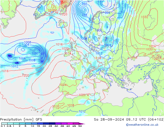 Precipitation GFS Sa 28.09.2024 12 UTC