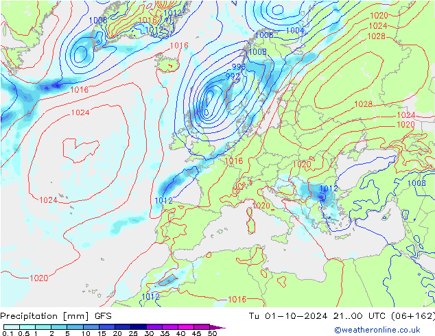 Precipitation GFS Tu 01.10.2024 00 UTC