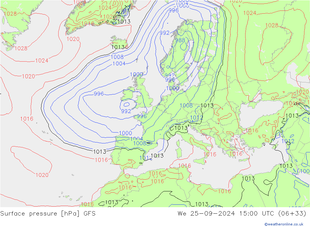 Pressione al suolo GFS mer 25.09.2024 15 UTC