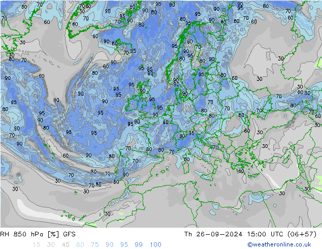 RH 850 гПа GFS чт 26.09.2024 15 UTC
