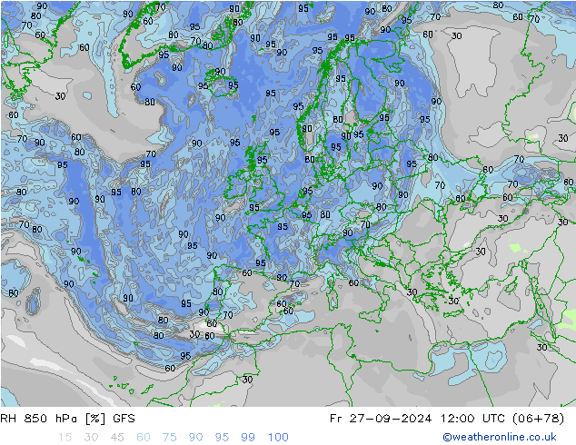 RH 850 hPa GFS Fr 27.09.2024 12 UTC